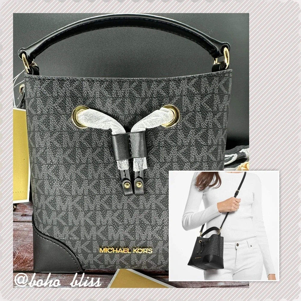 MICHAEL KORS | Mercer Small Black Logo Bucket Bag NWT